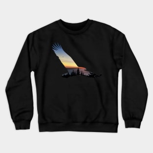 Lovely Flying Eagle Trippy Forest Sky Silhouette Crewneck Sweatshirt